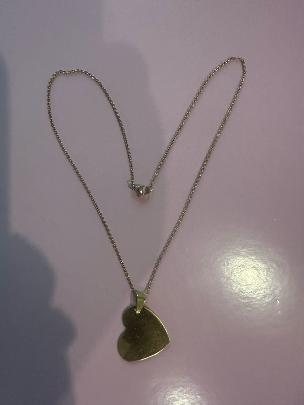 Gold Plated Stainless Steel Heart Pendant 18 Inch Necklace